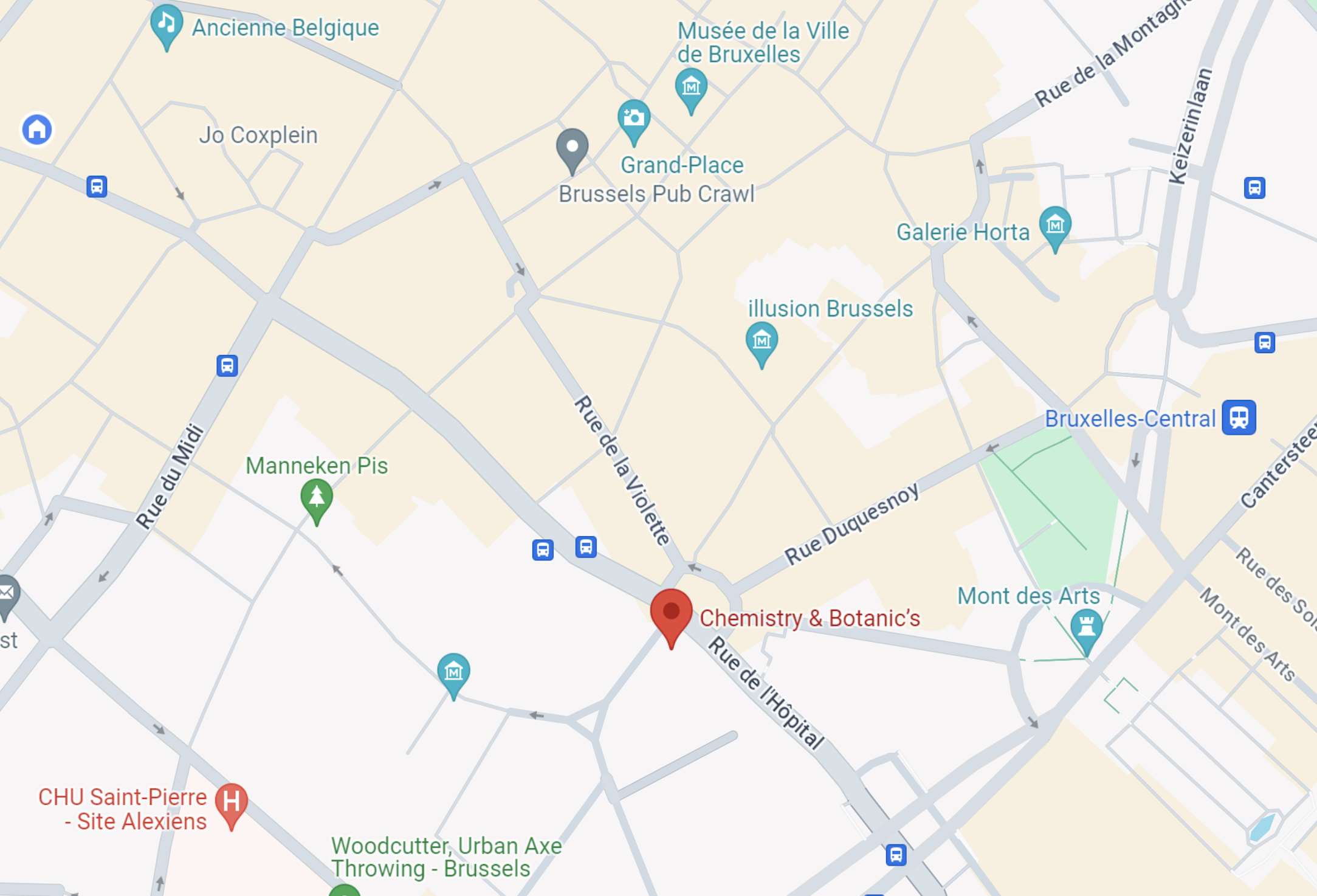 map of tipsy tour starting location brussels